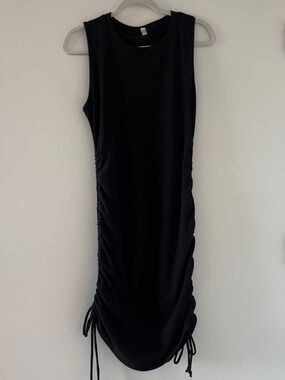Sleeveless Black Ruched Side Tie Dress